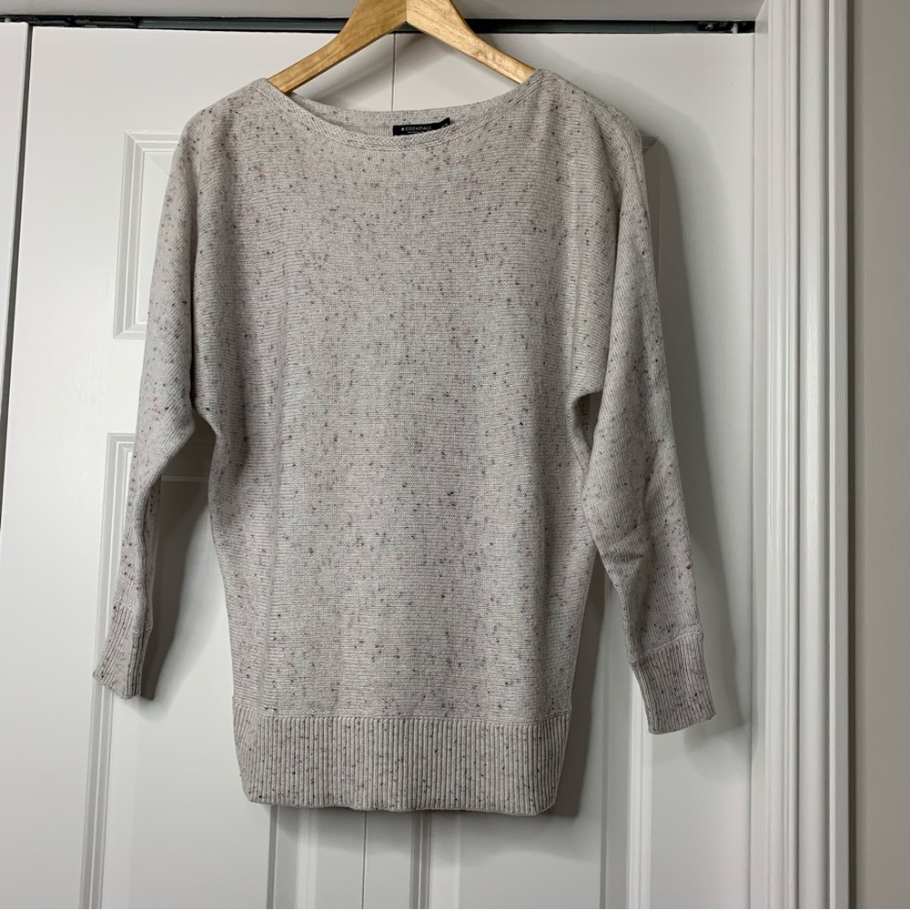 Essentials Women's Speckled Cashmere Blend Crew Neck Sweater Cream Size XS